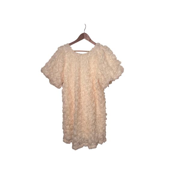 Le February Women’s Large Ivory 3D Rosette Mini Dress Puff Sleeve Bow Back NWT - Picture 3 of 12
